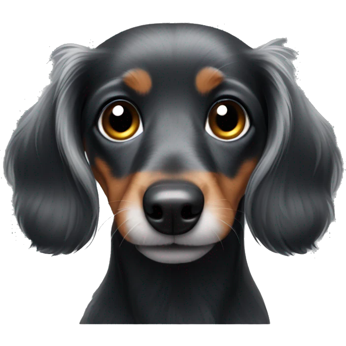 Fluffy black dachshund face with grey emoji