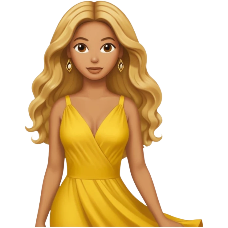 Beyonce with long golden blonde hair, yellow outfit emoji