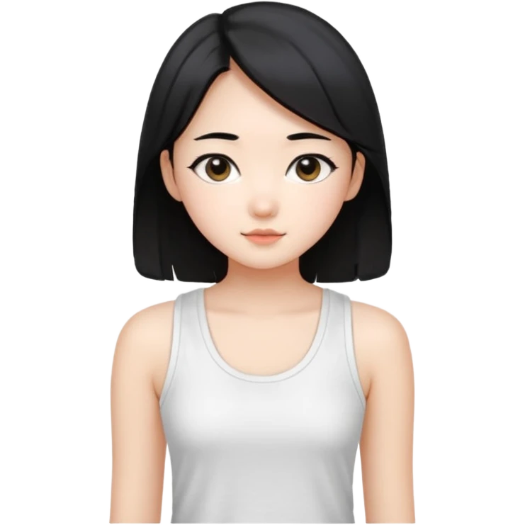 Cute preppy , straight hair,a basic white tank top,korean emoji