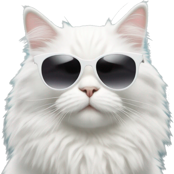 Fluffy white Cat with black sunglasses emoji