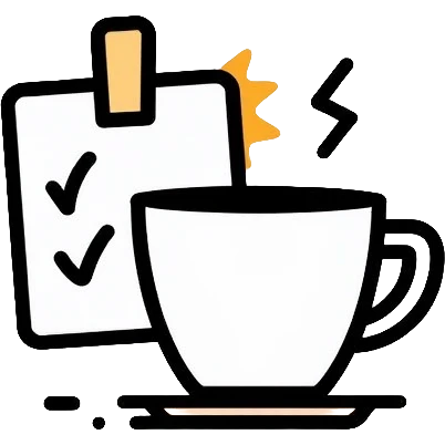 Coffee cup and checklist note connected by a paperclip, representing habit stacking concept emoji