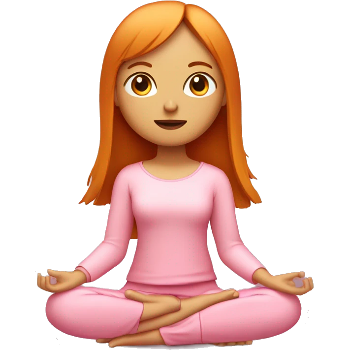 ginger girl with shoulder lenght straight hair with bangs wearing pink sitting in meditation emoji