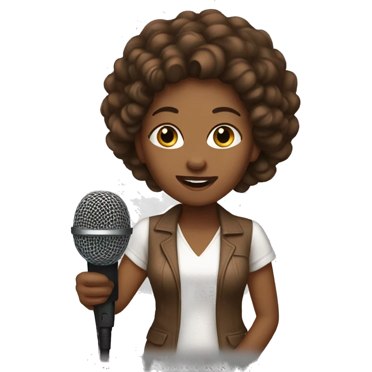 brown skinned lady with brown hair with a microphone  emoji