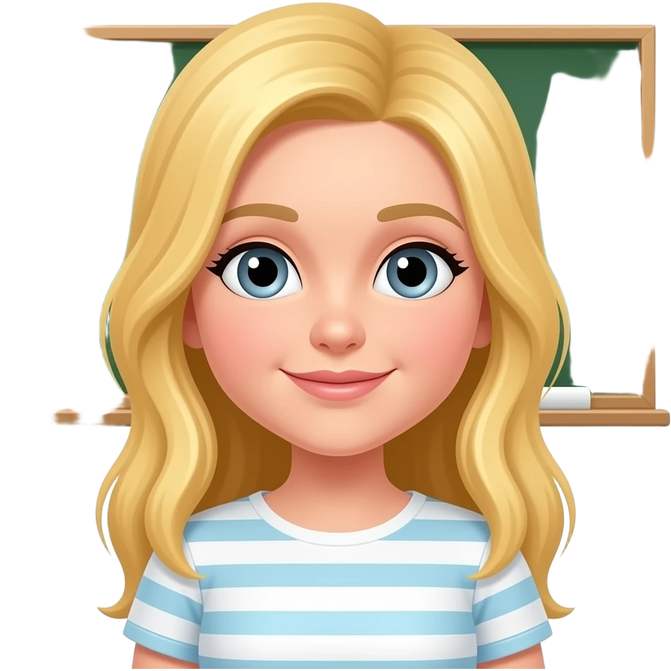 a girl with Blond long hair and grey eyes teaching english at the school board emoji