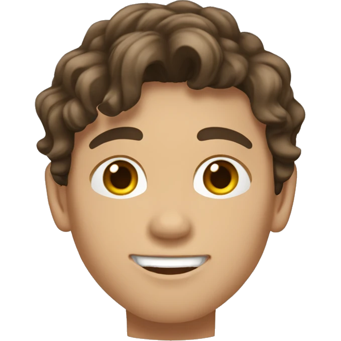 Teenager boy type mexican, White skin, with wavy brown hair (Which go down behind to the nape of the neck), Little bit dezoom emoji