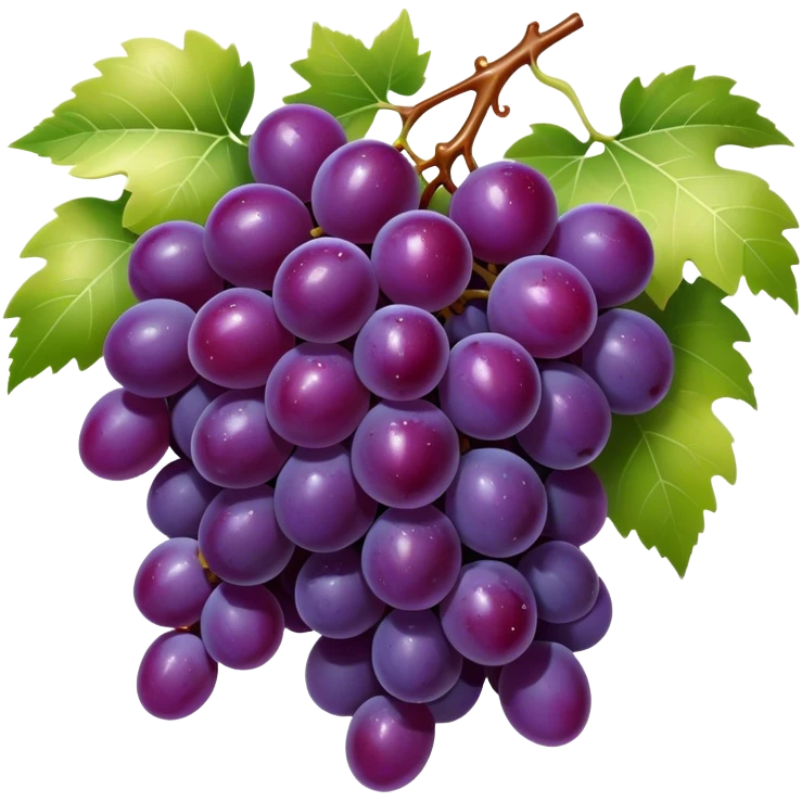 Cinematic glossy purple grapes, plump and dewy, gathered in a beautiful cluster, deep rich hues, ultra-detailed, fresh and juicy, soft glowing light. emoji