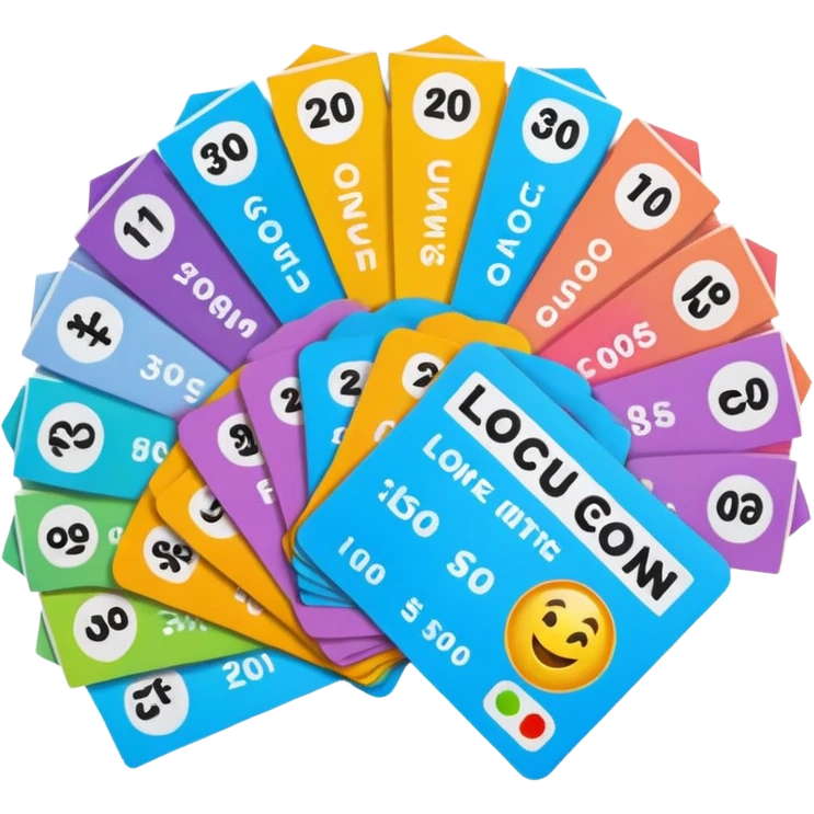 Create a blank lottery coupon fanned out, clean and colorful emoji