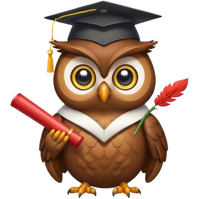 Owl with graduation hat and diploma in claws emoji