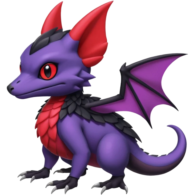 Dark edgy cute black red purple Noibat-Nargacuga-Trico-Salandit-Fakémon-Pokémon-hybrid-fusion emoji