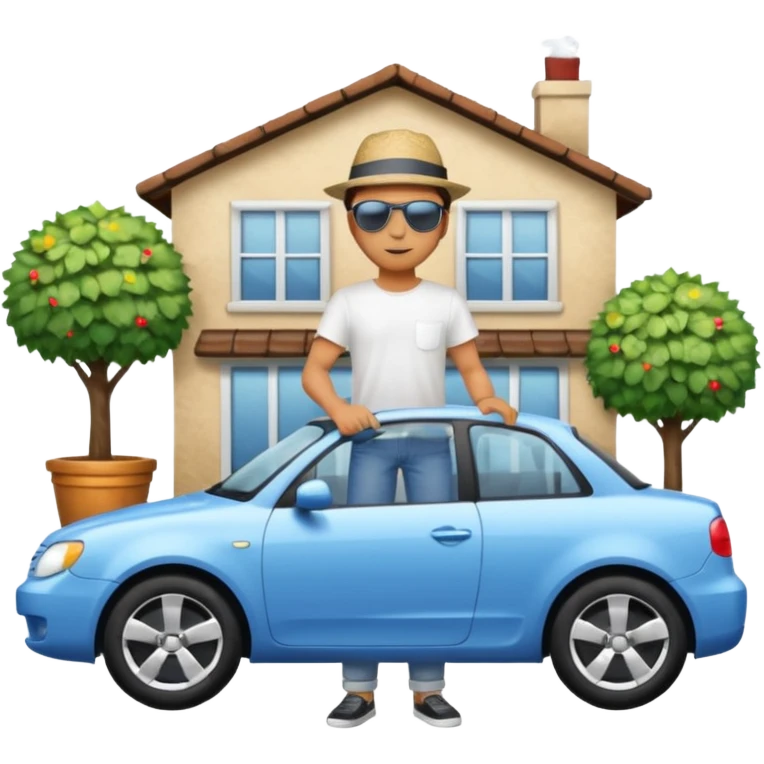 man washing a car outside his house full body emoji