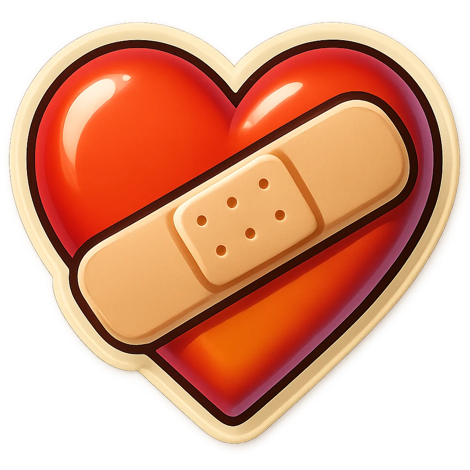 retro sticker style heart with a bandage across it, bold and playful emoji