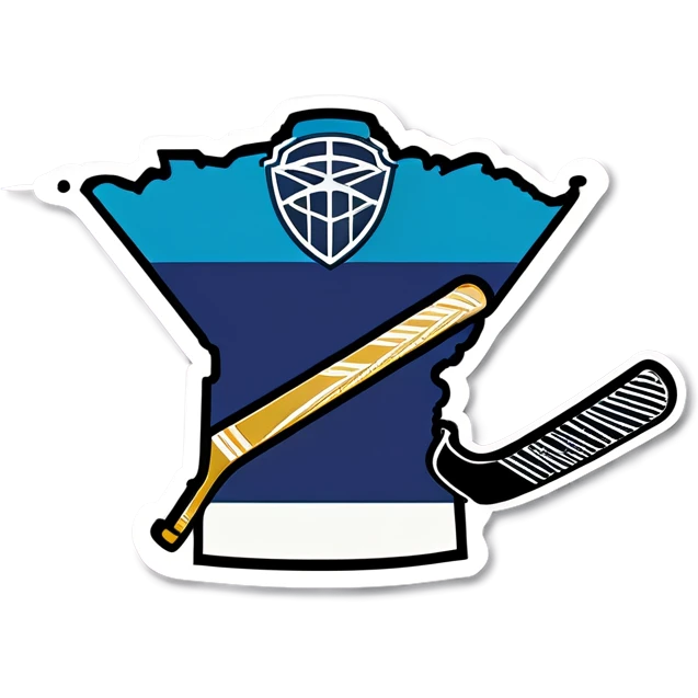 Outline of Minnesota with hockey sticks and puck  emoji
