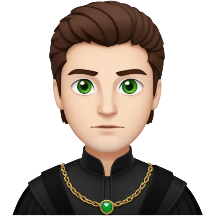 Iago from Otello with white skin, green eyes, brown hair, black outfit emoji