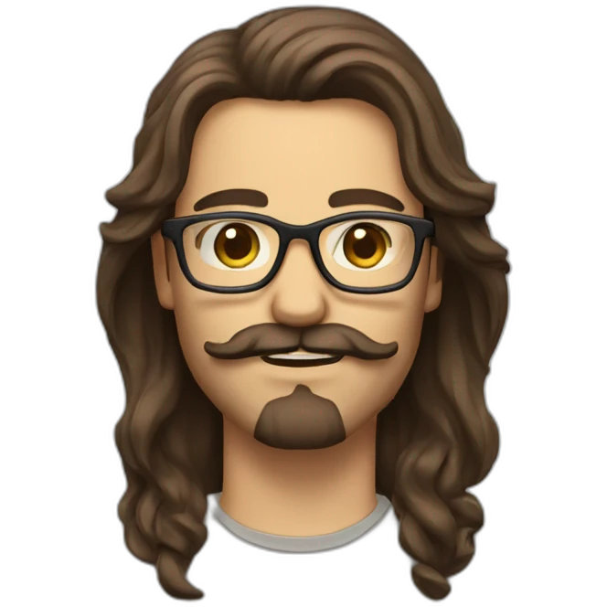 man long brown hair with glasses beard and moustache emoji