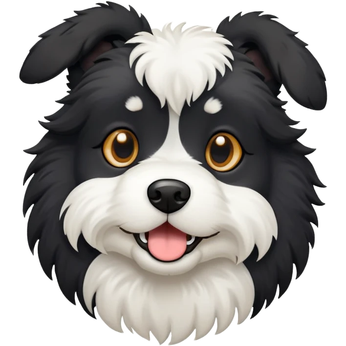 Black fluffy dog with floppy ears and white chest emoji