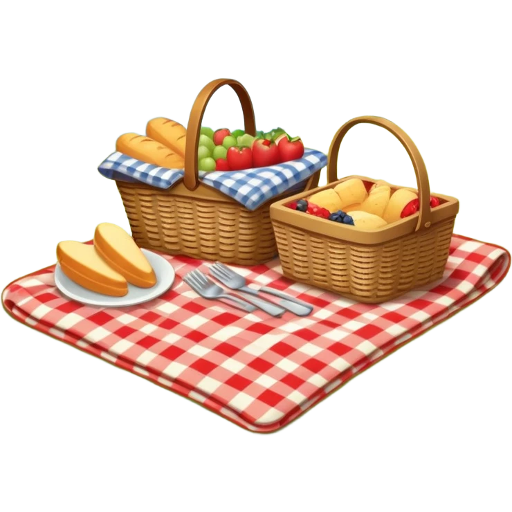 picnic scene with a blanket, basket, and food outdoors emoji