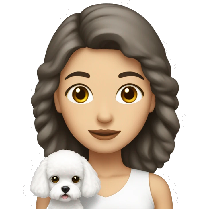 mujer pelo largo con y perro bichon blanco emoji