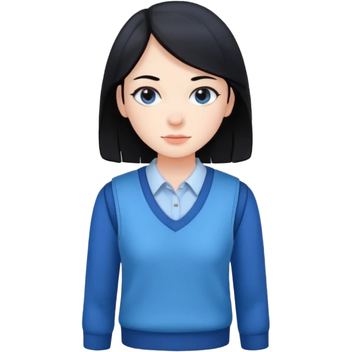 make a girl hair short black and wear bunny skin pale ok and wear Sweater vests blue and make little bit a younger emoji