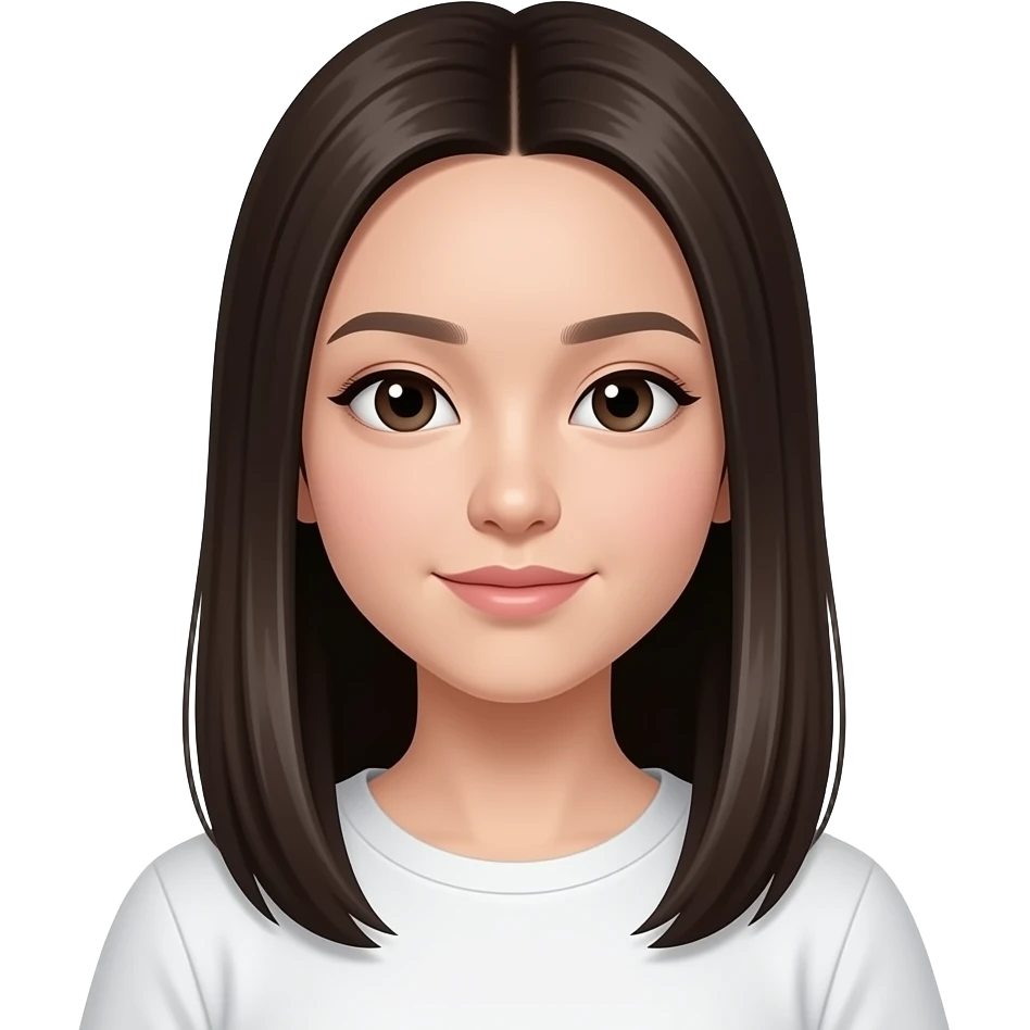 Can you generate an asian girl who has long straight hair to her chest with a middle part and light skin? emoji