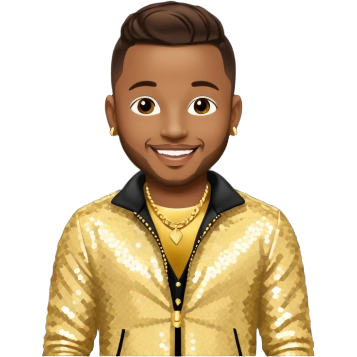 Pleasure P, R&B Singer from Pretty Ricky with dark brown hair, gold sequin outfit emoji