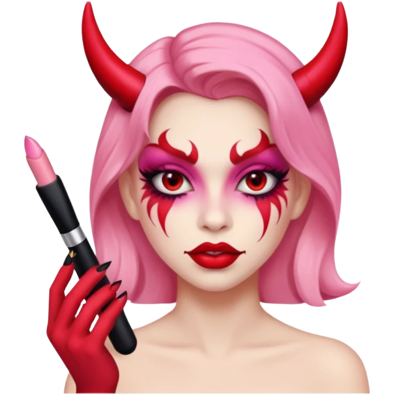 demonio rosa pintándose los labios emoji