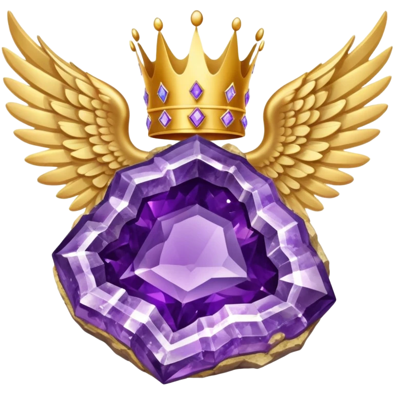 Big amethyst geode award-in-frame-decorated-with-big-golden-angel--wings and crown emoji