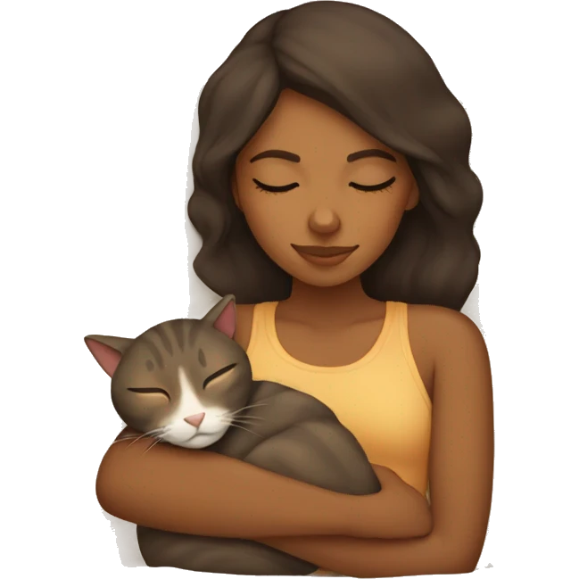 Brown girl sleeping with tan cat emoji