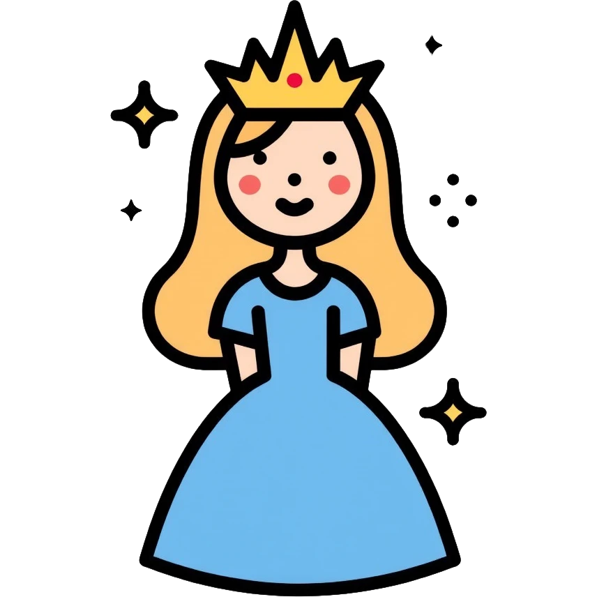 Glinda the Good Witch, blonde hair, blue dress, crown, and bubble emoji