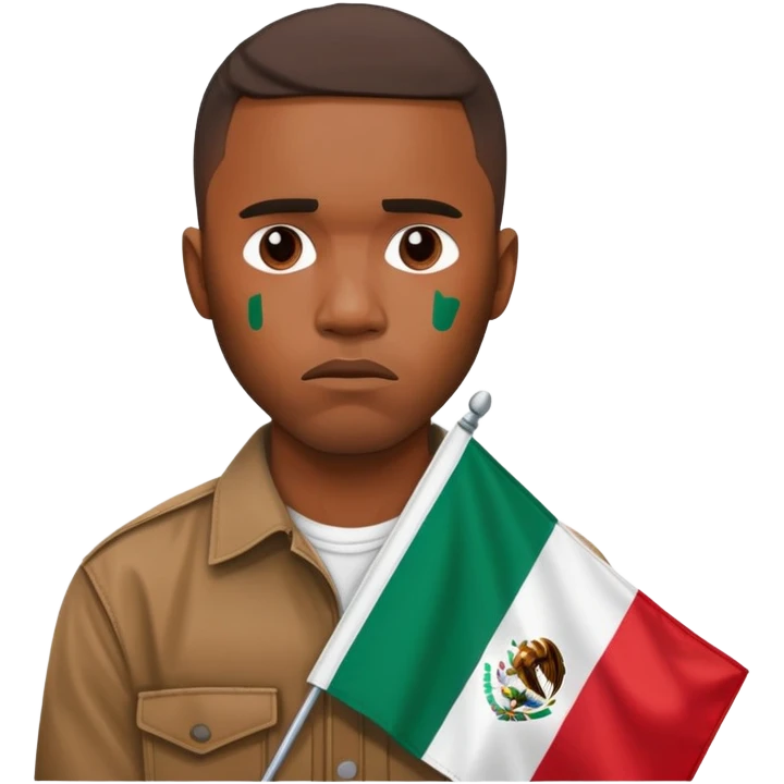 Frank ocean holding the Mexican flag and his face looks sad with twars emoji