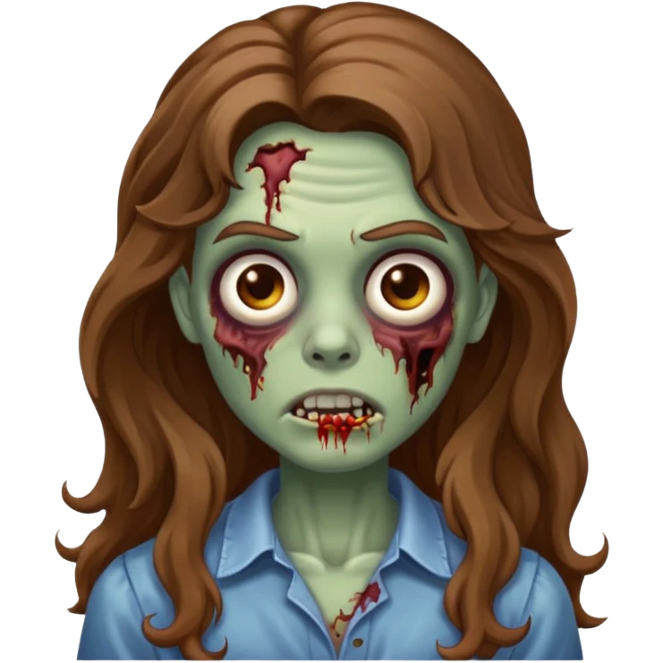 zombie com cabelo ondulado longo marrom e sem franja fofa emoji