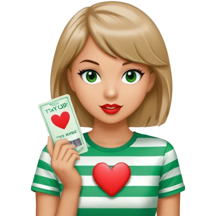 Heart in green striped T-shirt ￼ with Taylor Swift tickets emoji