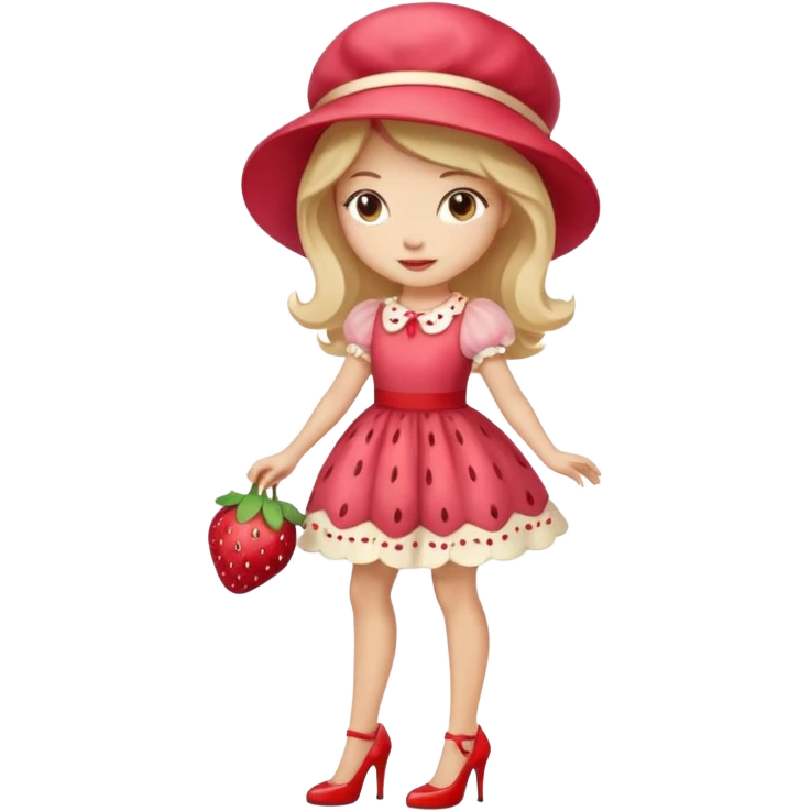 pretty and cute realistic modern day strawberry shortcake full body with high heels emoji emoji