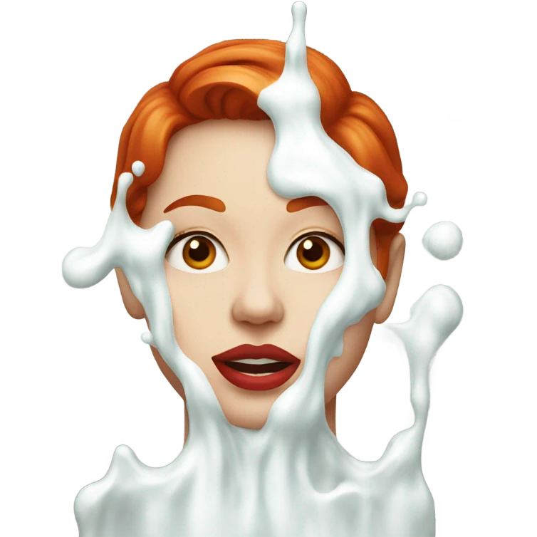 Red hair Lipstick Face covered in milk liquid emoji