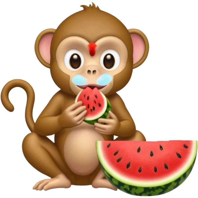 A monkey eating watermelon and chicken  emoji
