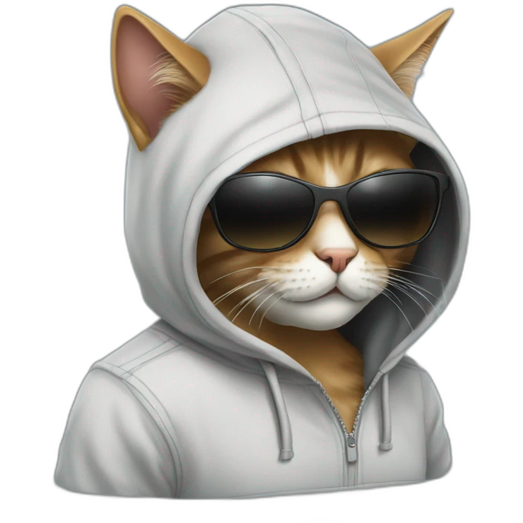 Cat programmer in hoodie in sunglasses hack the system emoji