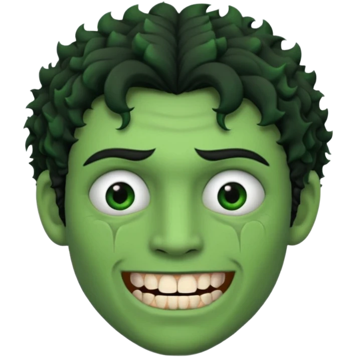 🙎🏻‍♂️com o dente serrado cabelo cacheado de cor de pele Verde com marca de rasgo nas olheiras  emoji