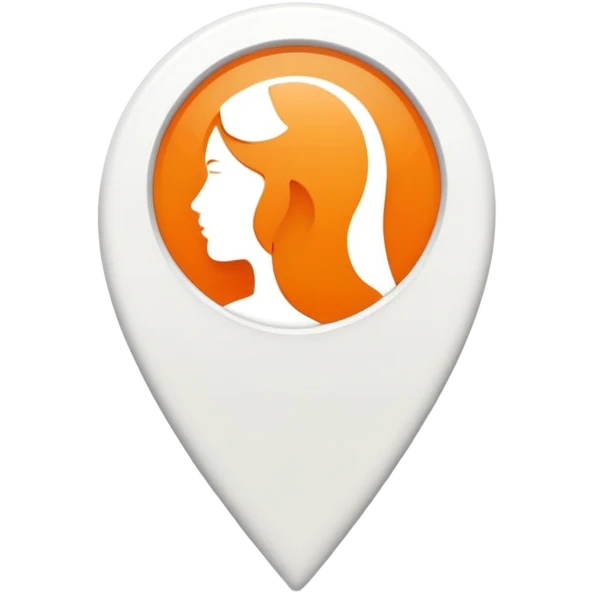 Orange Apple Maps teardrop-shaped location pin with flat white woman silhouette inside emoji