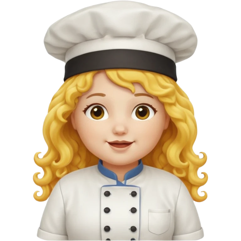 chuppy girl, yellow Long curly hair, happy, wearing chef uniform and chef hat emoji