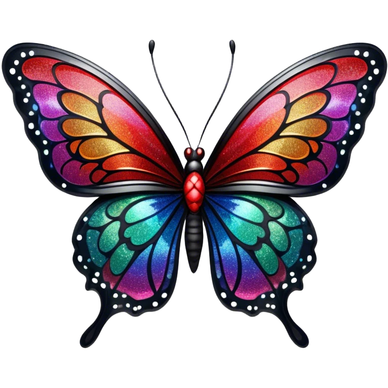 sparkly black and red glittery iridescent rainbow transparent butterfly with detailed intricate patterns emoji