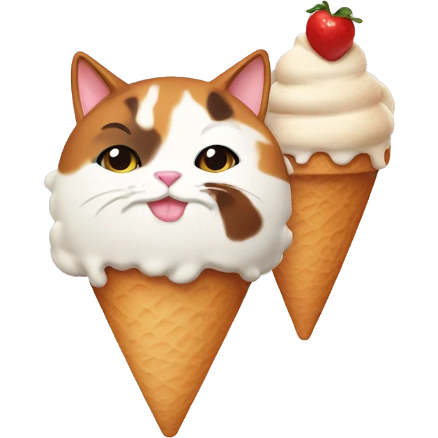 Icecream with fat calico cat emoji