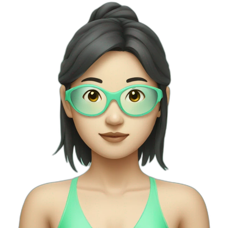swimming asian girl in mint swimsuit emoji