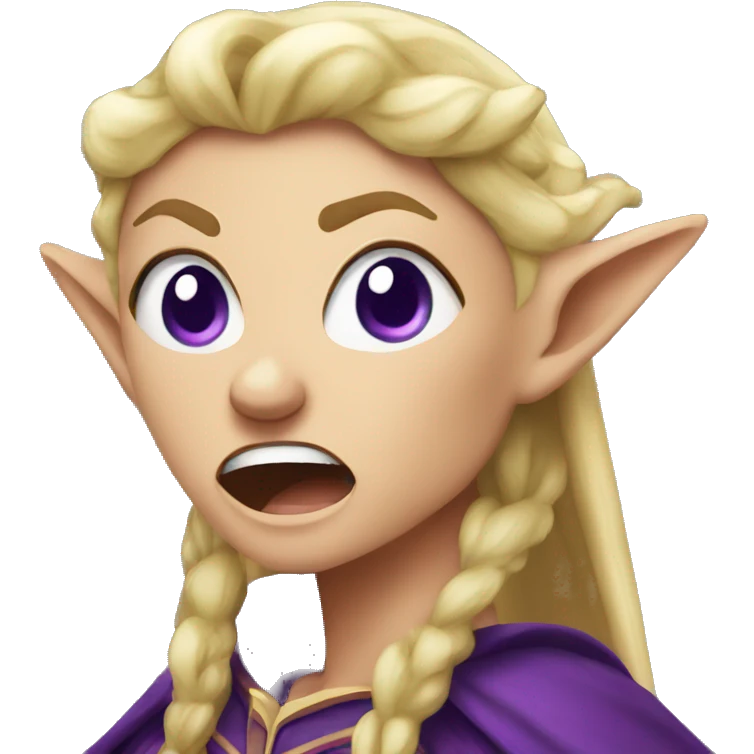 enraged angry, Noble female Elf with Elf ears and blonde hair and purple robes emoji
