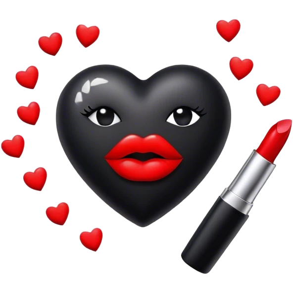 black heart surrounded by a pair of red kisses emoji