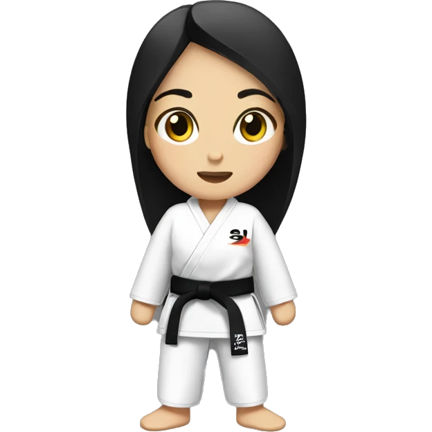 judo girl with a black belt with black hair emoji