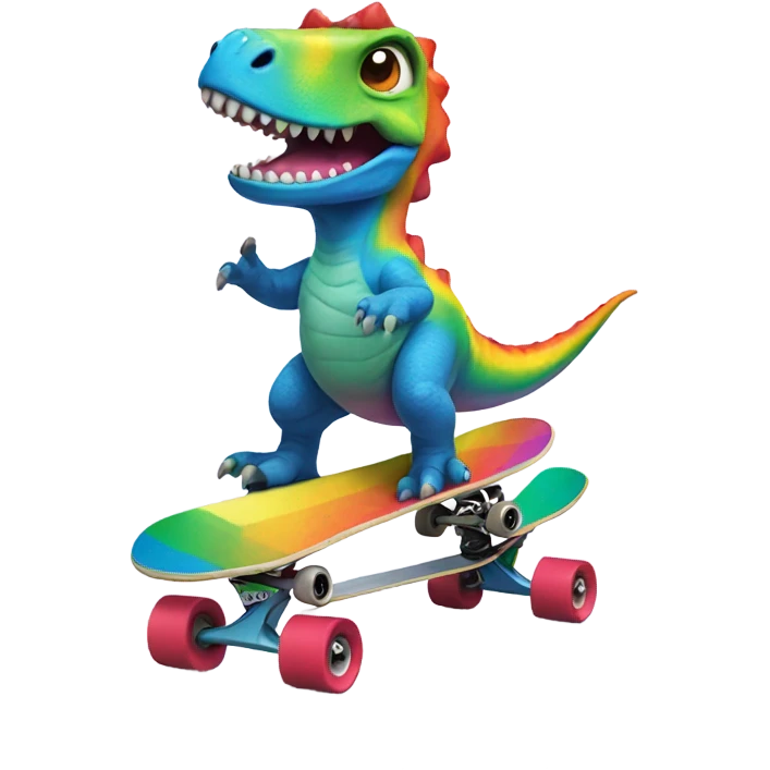 Rainbow dinosaur riding a skateboard  emoji