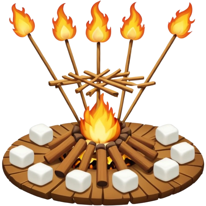 bonfire, with marshmallows on skewers, campfire emoji