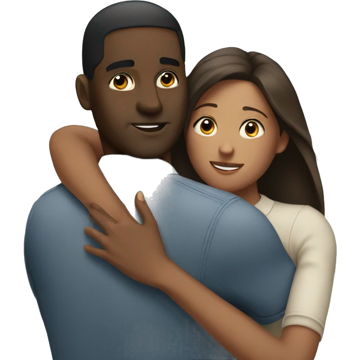 Black man hugging brunette woman emoji