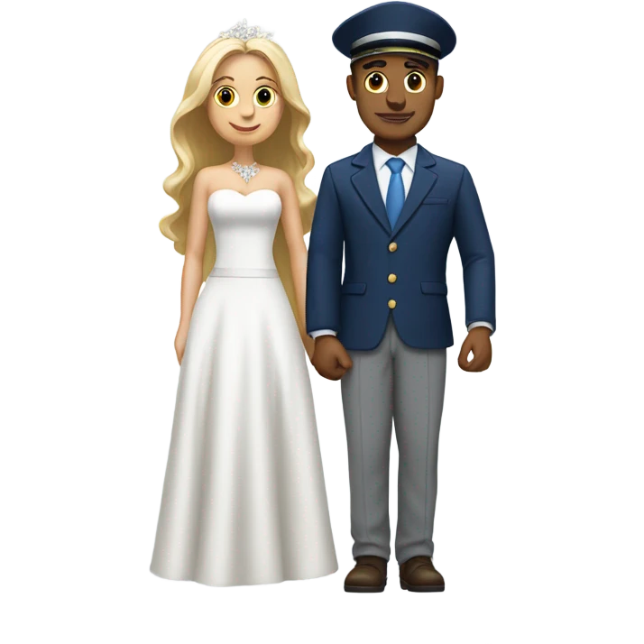 Puerto rican beard short hair with blue hat and navy blue suit getting Married with blond long hair girl with white  wedding dress  emoji