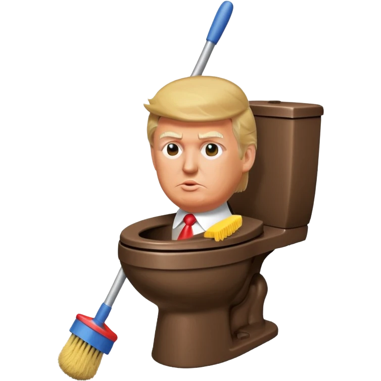 a donald trump shaped toilet brush with shit stains emoji