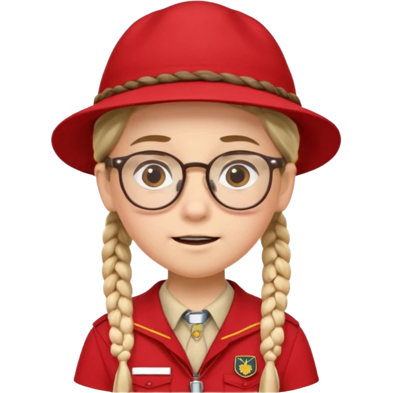 red uniform wearing scout kid with braids and glassess with hat emoji